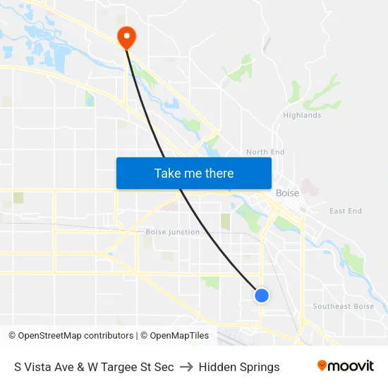 S Vista Ave & W Targee St Sec to Hidden Springs map