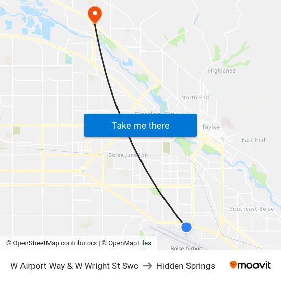 W Airport Way & W Wright St Swc to Hidden Springs map