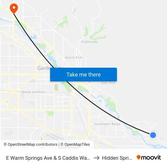 E Warm Springs Ave & S Caddis Way Sec to Hidden Springs map