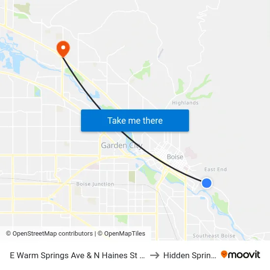 E Warm Springs Ave & N Haines St Sec to Hidden Springs map