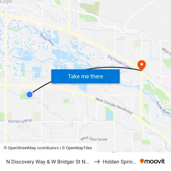 N Discovery Way & W Bridger St Nwm to Hidden Springs map
