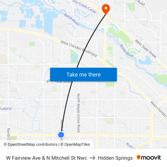W Fairview Ave & N Mitchell St Nwc to Hidden Springs map