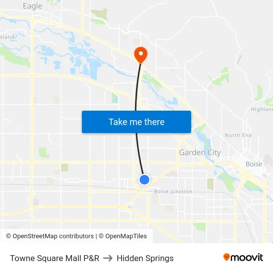 Towne Square Mall P&R to Hidden Springs map