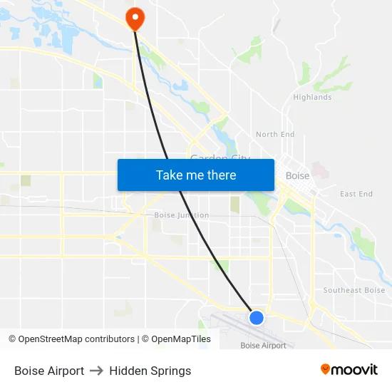 Boise Airport to Hidden Springs map