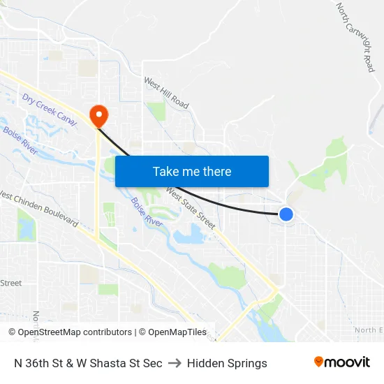 N 36th St & W Shasta St Sec to Hidden Springs map