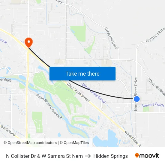 N Collister Dr & W Samara St Nem to Hidden Springs map