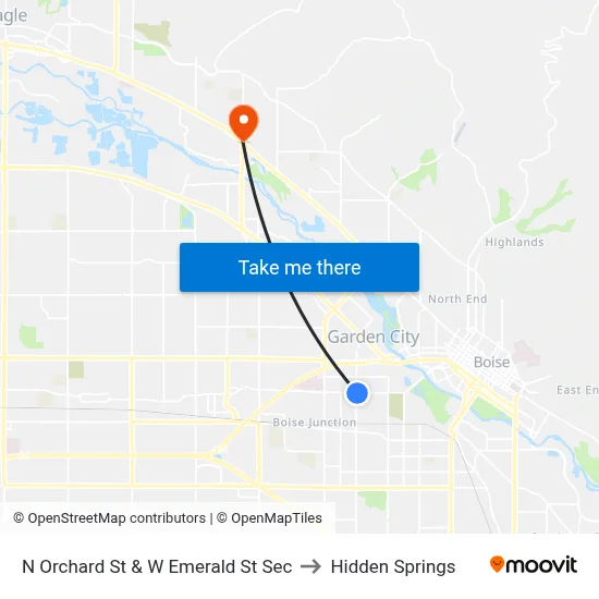 N Orchard St & W Emerald St Sec to Hidden Springs map