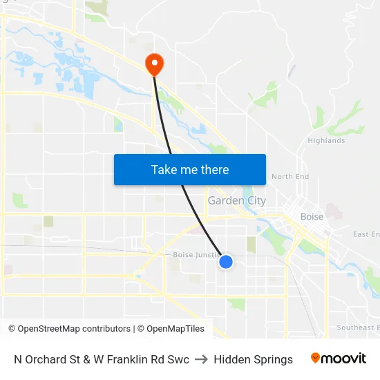 N Orchard St & W Franklin Rd Swc to Hidden Springs map
