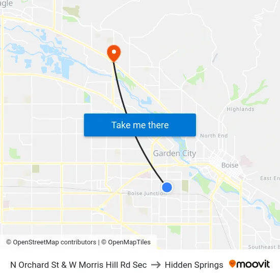 N Orchard St & W Morris Hill Rd Sec to Hidden Springs map