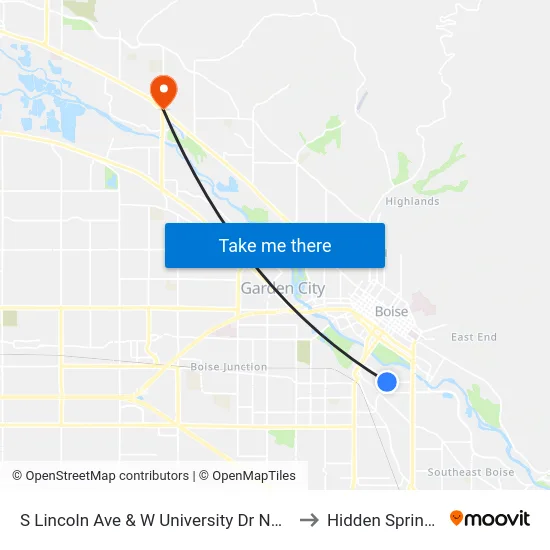 S Lincoln Ave & W University Dr Nwc to Hidden Springs map