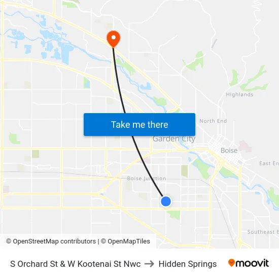S Orchard St & W Kootenai St Nwc to Hidden Springs map