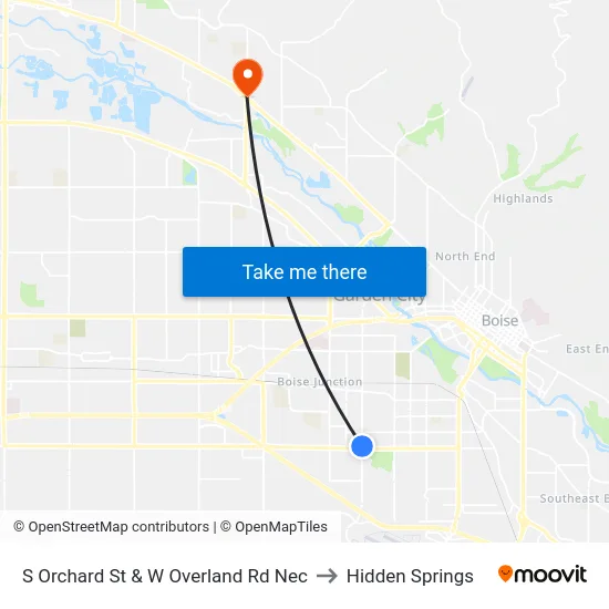 S Orchard St & W Overland Rd Nec to Hidden Springs map