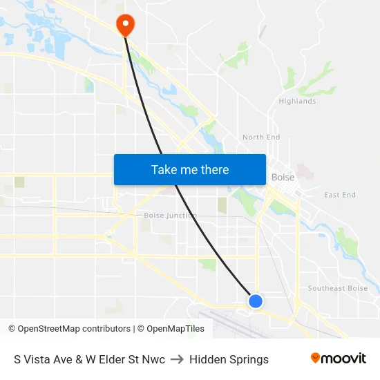 S Vista Ave & W Elder St Nwc to Hidden Springs map