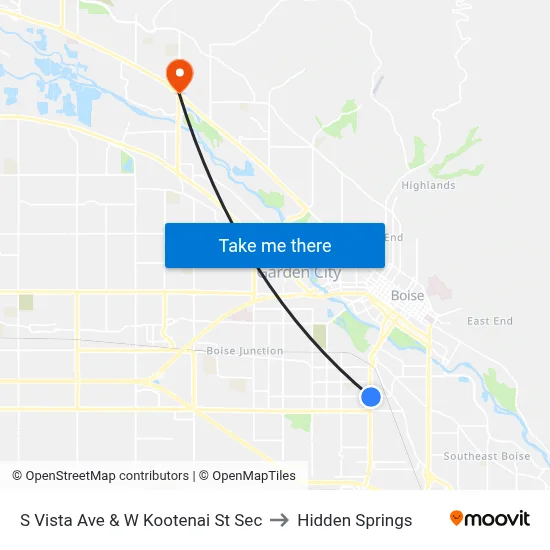 S Vista Ave & W Kootenai St Sec to Hidden Springs map