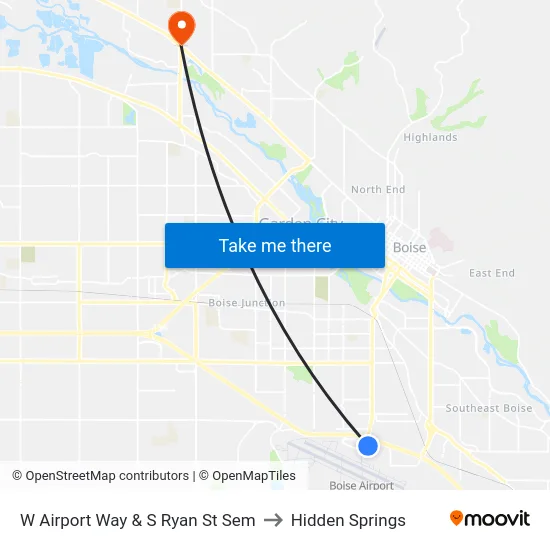 W Airport Way & S Ryan St Sem to Hidden Springs map