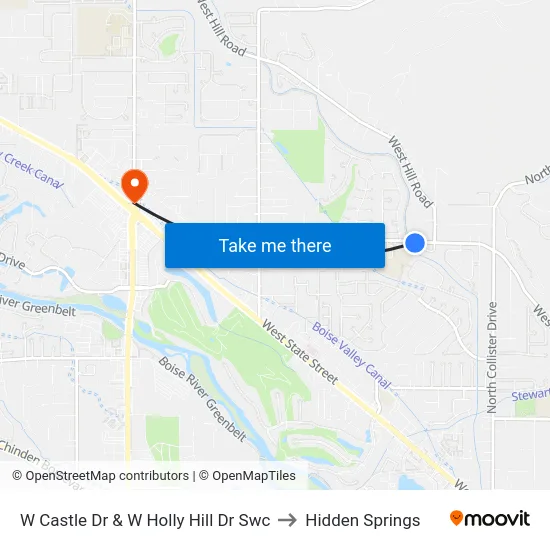 W Castle Dr & W Holly Hill Dr Swc to Hidden Springs map