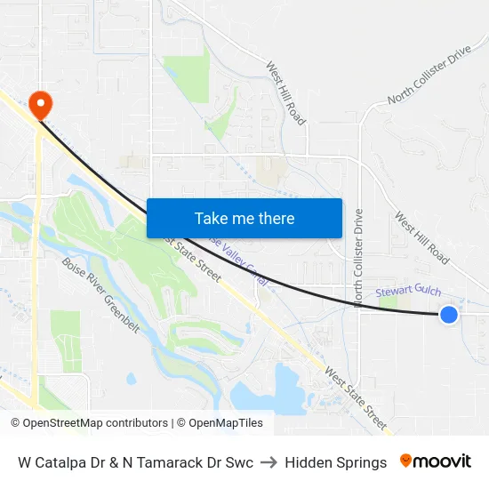 W Catalpa Dr & N Tamarack Dr Swc to Hidden Springs map