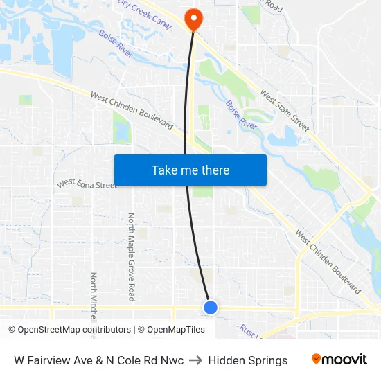 W Fairview Ave & N Cole Rd Nwc to Hidden Springs map