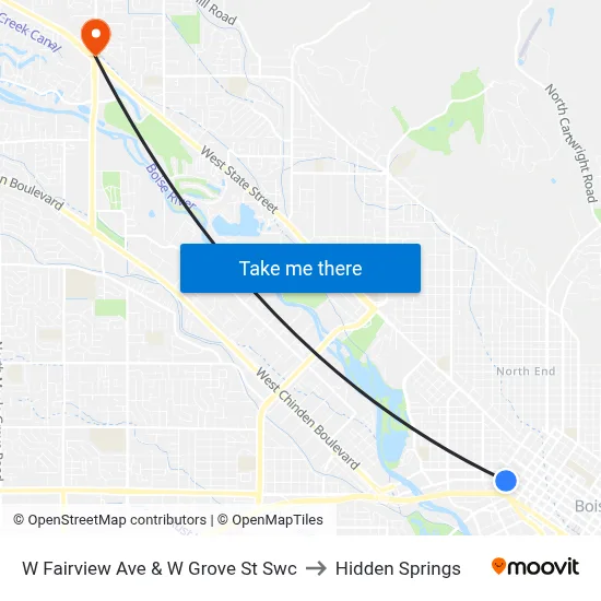 W Fairview Ave & W Grove St Swc to Hidden Springs map