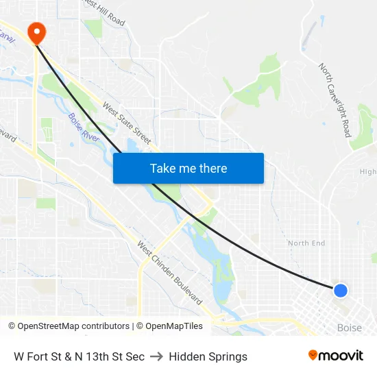 W Fort St & N 13th St Sec to Hidden Springs map