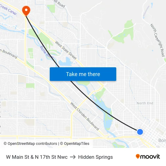 W Main St & N 17th St Nwc to Hidden Springs map