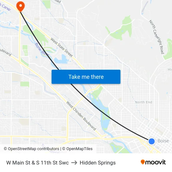 W Main St & S 11th St Swc to Hidden Springs map