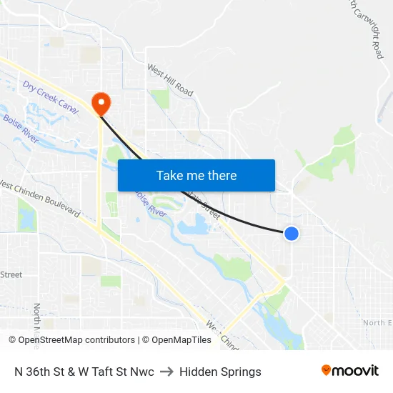 N 36th St & W Taft St Nwc to Hidden Springs map