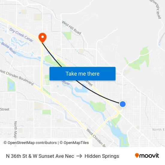 N 36th St & W Sunset Ave Nec to Hidden Springs map