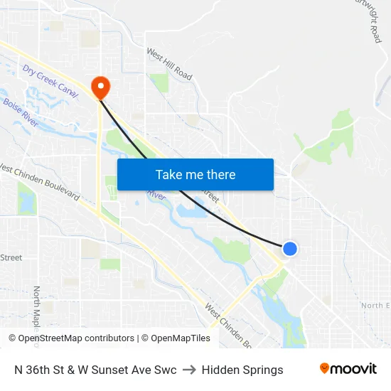 N 36th St & W Sunset Ave Swc to Hidden Springs map