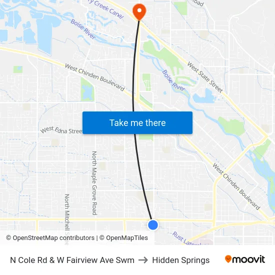 N Cole Rd & W Fairview Ave Swm to Hidden Springs map