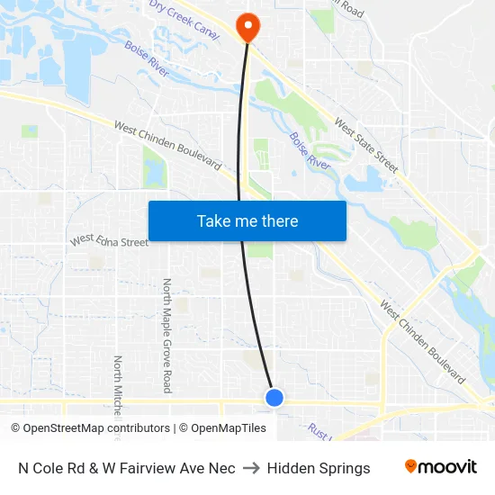 N Cole Rd & W Fairview Ave Nec to Hidden Springs map