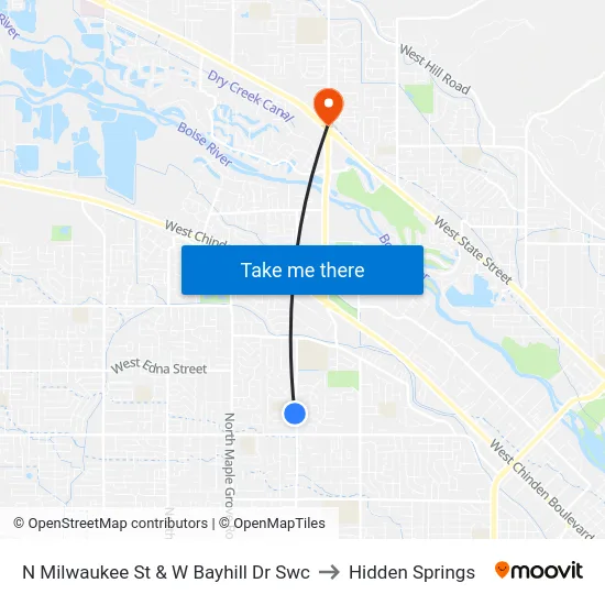 N Milwaukee St & W Bayhill Dr Swc to Hidden Springs map