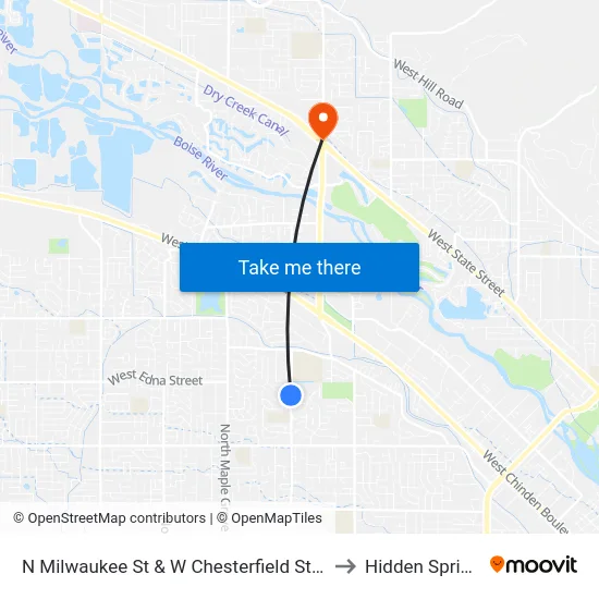 N Milwaukee St & W Chesterfield St Swc to Hidden Springs map