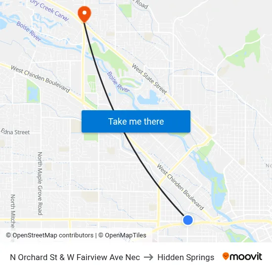 N Orchard St & W Fairview Ave Nec to Hidden Springs map