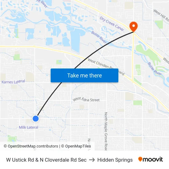 W Ustick Rd & N Cloverdale Rd Sec to Hidden Springs map