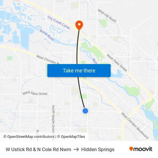 W Ustick Rd & N Cole Rd Nwm to Hidden Springs map