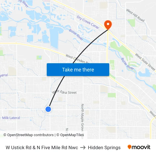 W Ustick Rd & N Five Mile Rd Nwc to Hidden Springs map