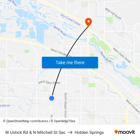 W Ustick Rd & N Mitchell St Sec to Hidden Springs map