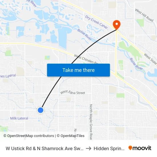 W Ustick Rd & N Shamrock Ave Swm to Hidden Springs map