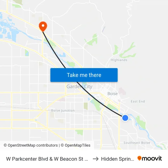 W Parkcenter Blvd & W Beacon St Nec to Hidden Springs map