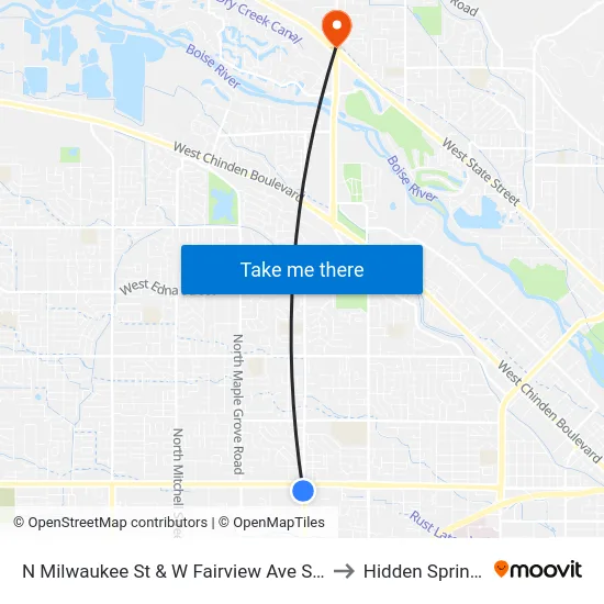 N Milwaukee St & W Fairview Ave Swc to Hidden Springs map