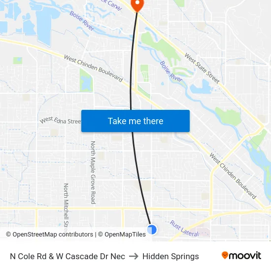 N Cole Rd & W Cascade Dr Nec to Hidden Springs map