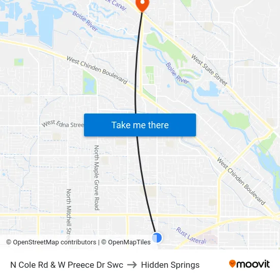 N Cole Rd & W Preece Dr Swc to Hidden Springs map