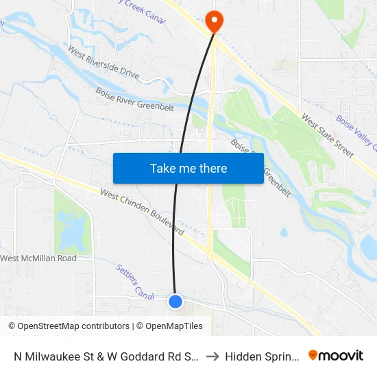 N Milwaukee St & W Goddard Rd Sec to Hidden Springs map