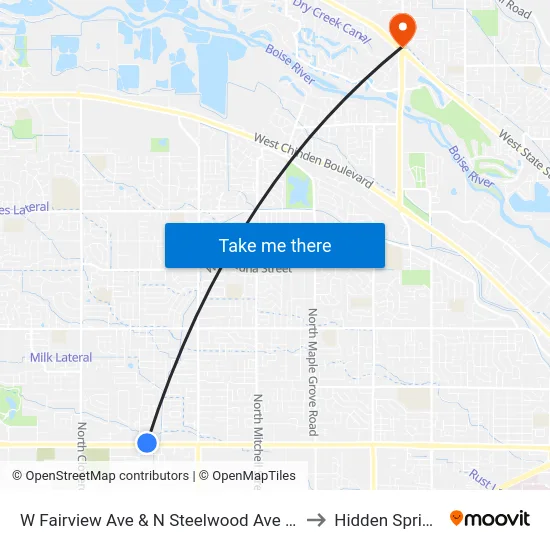W Fairview Ave & N Steelwood Ave Nwc to Hidden Springs map