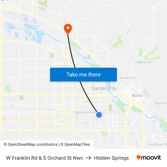W Franklin Rd & S Orchard St Nwc to Hidden Springs map