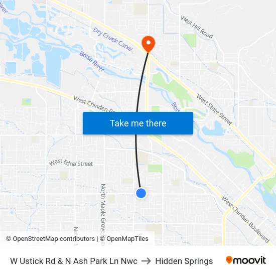 W Ustick Rd & N Ash Park Ln Nwc to Hidden Springs map
