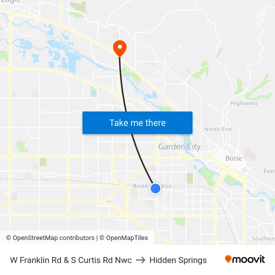 W Franklin Rd & S Curtis Rd Nwc to Hidden Springs map