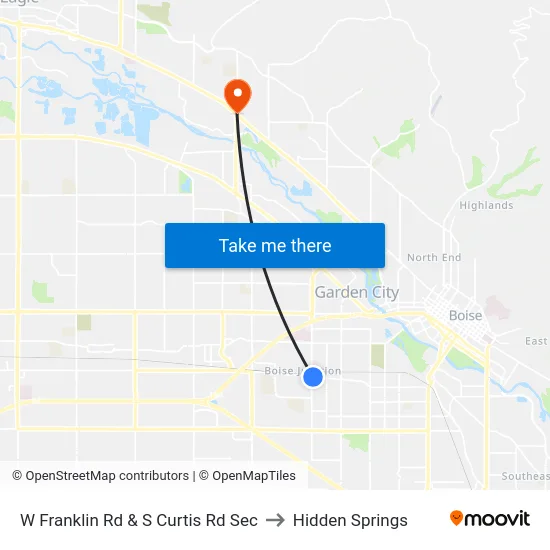 W Franklin Rd & S Curtis Rd Sec to Hidden Springs map