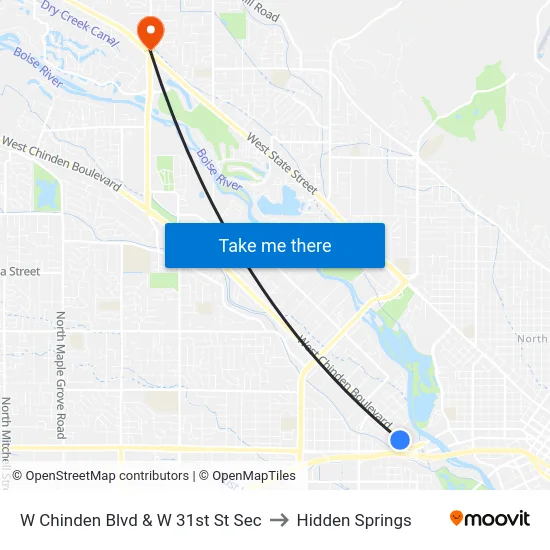 W Chinden Blvd & W 31st St Sec to Hidden Springs map